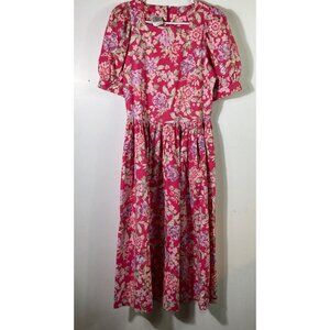 Womens Vintage Laura Ashley Floral Puff Sleeve Dress